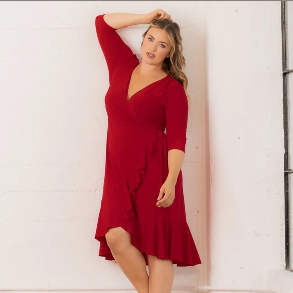 Kiyonna Red High Low Wrap Dress